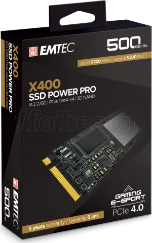 Photo de Disque SSD Emtec X400 Power Pro 500Go - NVMe M.2 Type 2280