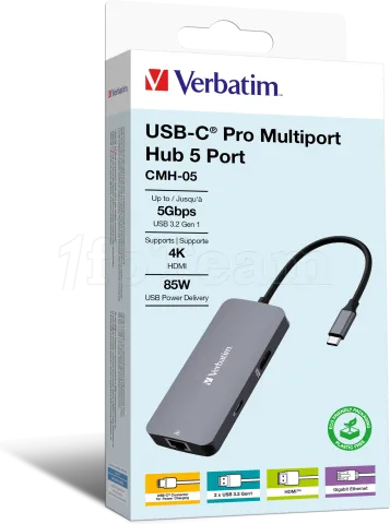 Photo de Station d'accueil portable USB-C 3.2 Verbatim Hub Pro Multiports 5 (Gris)