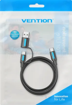 Photo de Adaptateur 2en1 USB-C Vention vers USB-A + USB-C 0.5m (Noir)