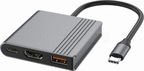 Photo de Adaptateur 3en1 USB-C CableXpert vers USB-A + HDMI + USB-C 18cm (Gris)