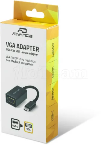 Photo de Adaptateur Advance USB Type C vers VGA (Noir)
