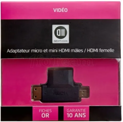 Photo de Adaptateur D2 Diffusion Micro HDMI mâle (Type D) et Mini HDMI mâle (Type C) vers HDMI femelle (Type A) (Noir)