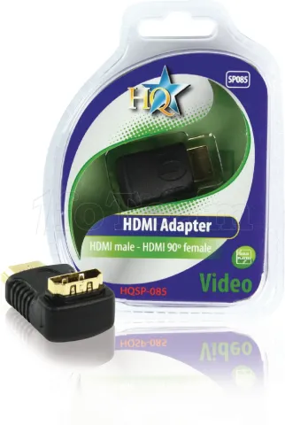 Photo de Adaptateur HQ HDMI mâle (Type A) 1.4 vers HDMI femelle (Type A) Coudé à 90° (Noir)