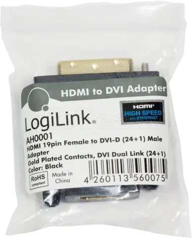 Photo de Adaptateur LogiLink HDMI femelle (Type A) 1.2 vers DVI-D mâle (Noir)