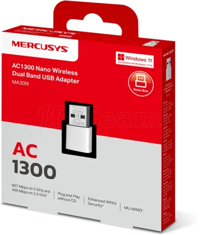 Photo de Adaptateur Mercusys MA30N Nano USB WiFi 2,4G/5G (Blanc)