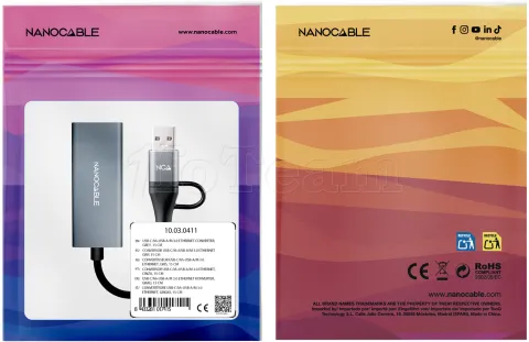 Photo de Adaptateur Nanocable USB-C/USB-A mâle vers RJ45 femelle 0.15m (Gris)