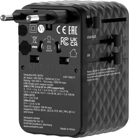 Photo de Adaptateur universel de voyage Verbatim Charge'n'Travel 100W (Noir)