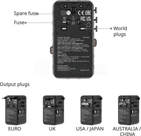 Photo de Adaptateur universel de voyage Verbatim Charge'n'Travel 70W (Noir)