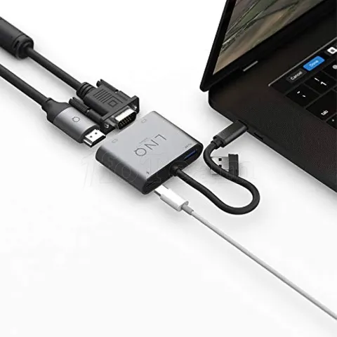 Photo de Adaptateur USB 3.0 Type C LinQ vers HDMI, VGA et USB Type A/C (Noir)