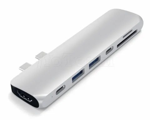 Photo de Adaptateur USB 3.0 Type C Satechi Pro Hub vers HDMI, Lecteur de Cartes Micro SD/SD, Thunderbolt, USB-A pour Mac Book Pro