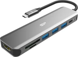 Photo de Adaptateur USB 3.0 Type C Silicon Power SU20 vers HDMI, lecteur de carte SD et USB Type A/C (Noir)