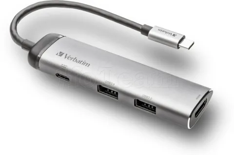 Photo de Adaptateur USB 3.0 Type C Verbatim vers HDMI, USB Type C et A (Argent)