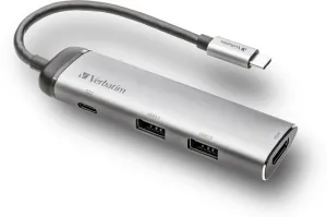 Photo de Adaptateur USB 3.0 Type C Verbatim vers HDMI, USB Type C et A (Argent)