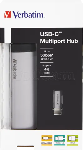 Photo de Adaptateur USB 3.0 Type C Verbatim vers HDMI, USB Type C et A (Argent)