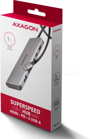 Photo de Adaptateur USB-C 3.0 Axagon HMC-5H vers HDMI, 4x USB-A/C (Gris)