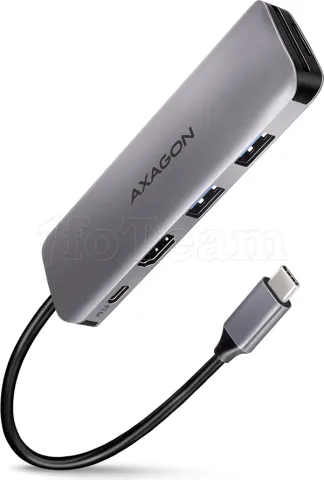 Photo de Adaptateur USB-C 3.0 Axagon HMC-H3A vers HDMI, 3x USB-A  et lecteur de cartes (Gris)
