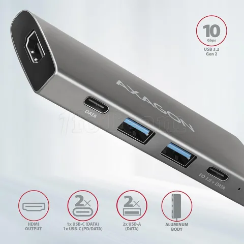 Photo de Adaptateur USB-C 3.2 Axagon HMC-5G2 vers HDMI, 4x USB-A/C (Gris)