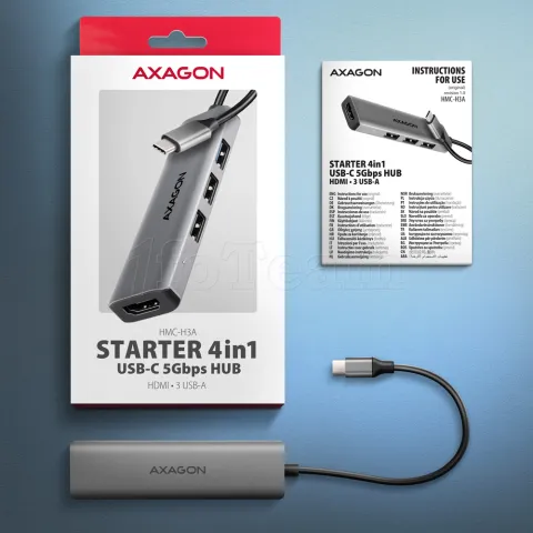 Photo de Adaptateur USB-C 3.2 Axagon HMC-H3A vers HDMI, 3x USB-A (Gris)