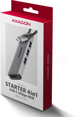 Photo de Adaptateur USB-C 3.2 Axagon HMC-H3A vers HDMI, 3x USB-A (Gris)