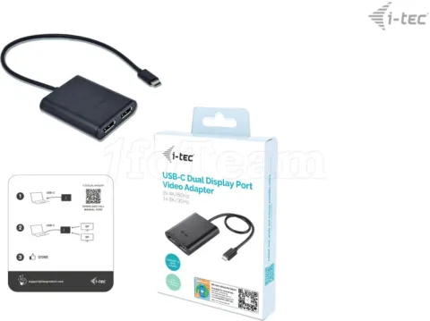 Photo de Adaptateur USB-C I-Tec vers 2x DisplayPort (Noir)