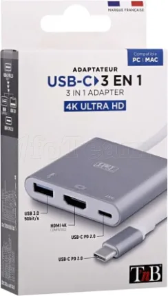 Photo de Adaptateur USB-C T'nB vers HDMI , 1x USB-A ,1x USB-C (Gris)