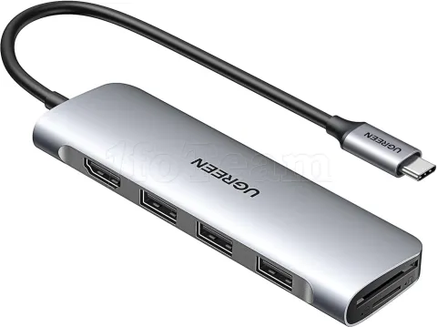 Photo de Adaptateur USB-C Ugreen Revodok vers 1x HDMI + 3x USB-A 3.0 + SD/MicroSD (Gris)
