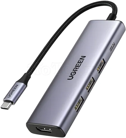 Photo de Adaptateur USB-C Ugreen vers 1x HDMI + 3x USB-A + 1x USB-C 100W (Gris)