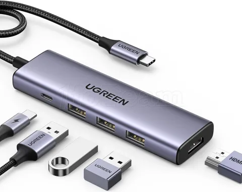 Photo de Adaptateur USB-C Ugreen vers 1x HDMI + 3x USB-A + 1x USB-C 100W (Gris)