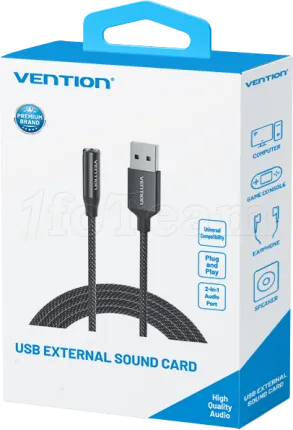 Photo de Adaptateur Vention USB-A mâle vers Jack 3.5mm femelle 0.25m (Noir)