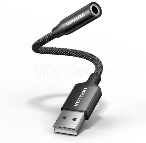 Photo de Adaptateur Vention USB-A mâle vers Jack 3.5mm femelle 0.25m (Noir)