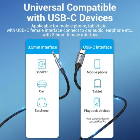 Photo de Adaptateur Vention USB-C mâle vers 3,5 mm mâle 1m (Noir)