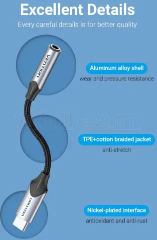 Photo de Adapteur Vention  USB-C vers Jack 3.5mm 0.1m (Noir)