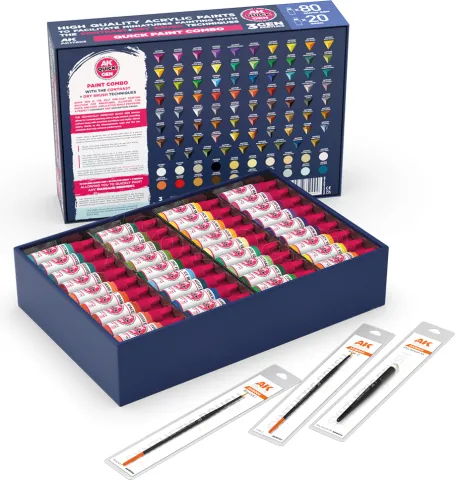 Photo de Ak Interactive Quick Gen - Quick Paint Set (Set 100 Refs (80 Quick Gen + 20 Acrylic) + 3 Brush)