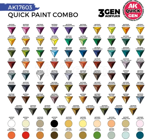 Photo de Ak Interactive Quick Gen - Quick Paint Set (Set 100 Refs (80 Quick Gen + 20 Acrylic) + 3 Brush)
