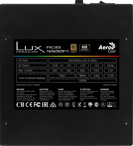 Photo de Alimentation ATX AeroCool Lux RGB - 1000W (Noir)