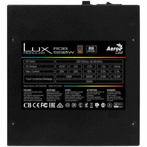 Photo de Alimentation ATX AeroCool Lux RGB - 550W (Noir)