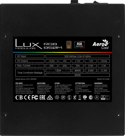 Photo de Alimentation ATX AeroCool Lux RGB - 850W (Noir)