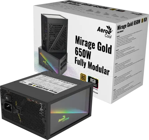 Photo de Alimentation ATX AeroCool Mirage Gold M RGB - 650W (Noir)