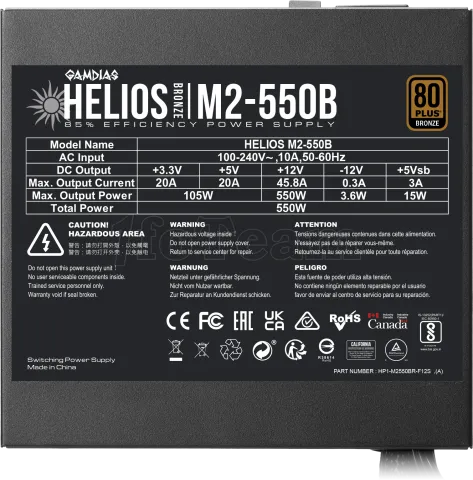 Photo de Alimentation ATX Gamdias Helios M2 - 550W (Noir)