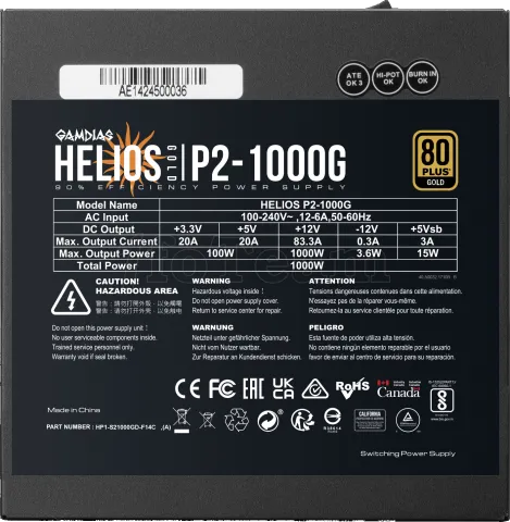 Photo de Alimentation ATX Gamdias Helios P2G - 1000W (Noir)