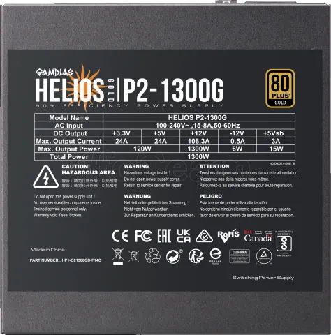 Photo de Alimentation ATX Gamdias Helios P2G - 1300W (Noir)