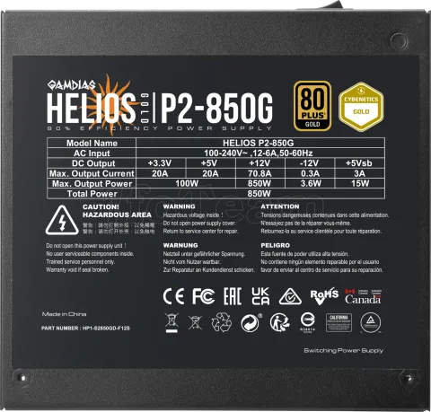 Photo de Alimentation ATX Gamdias Helios P2G - 850W (Noir)