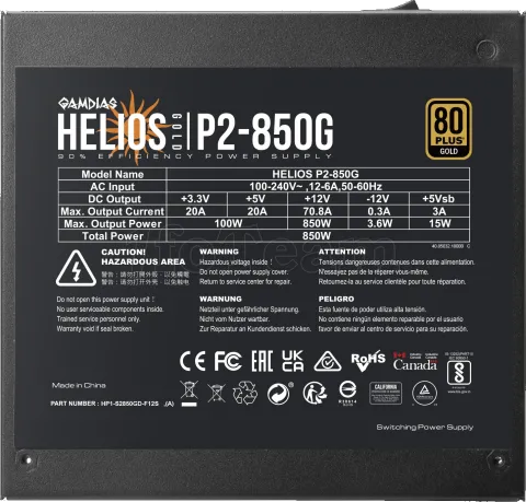 Photo de Alimentation ATX Gamdias Helios P2G - 850W (Noir)