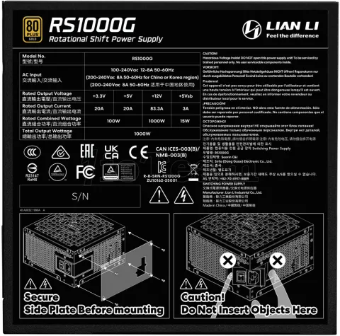 Photo de Alimentation ATX Lian Li Rotational Shift - 1000W (Noir) avec hub