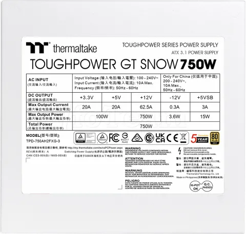 Photo de Alimentation ATX Thermaltake Toughpower GT - 750W (Blanc)