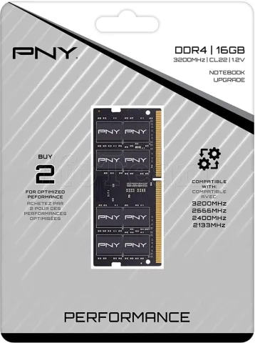 Photo de Barette mémoire 16Go SODIMM DDR4 PNY Performance 3200MHz (Noir)