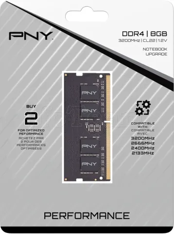 Photo de Barette mémoire 8Go SODIMM DDR4 PNY Performance 3200MHz (Noir)