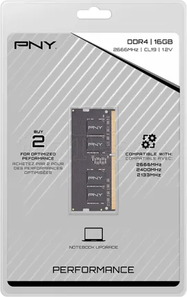 Photo de Barrette mémoire 16Go SODIMM DDR4 PNY Performance 2666Mhz (Noir)
