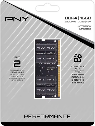 Photo de Barrette mémoire 16Go SODIMM DDR4 PNY Performance 3200MHz (Noir)