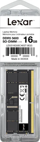 Photo de Barrette mémoire 16Go SODIMM DDR5 Lexar 5600Mhz (Noir)